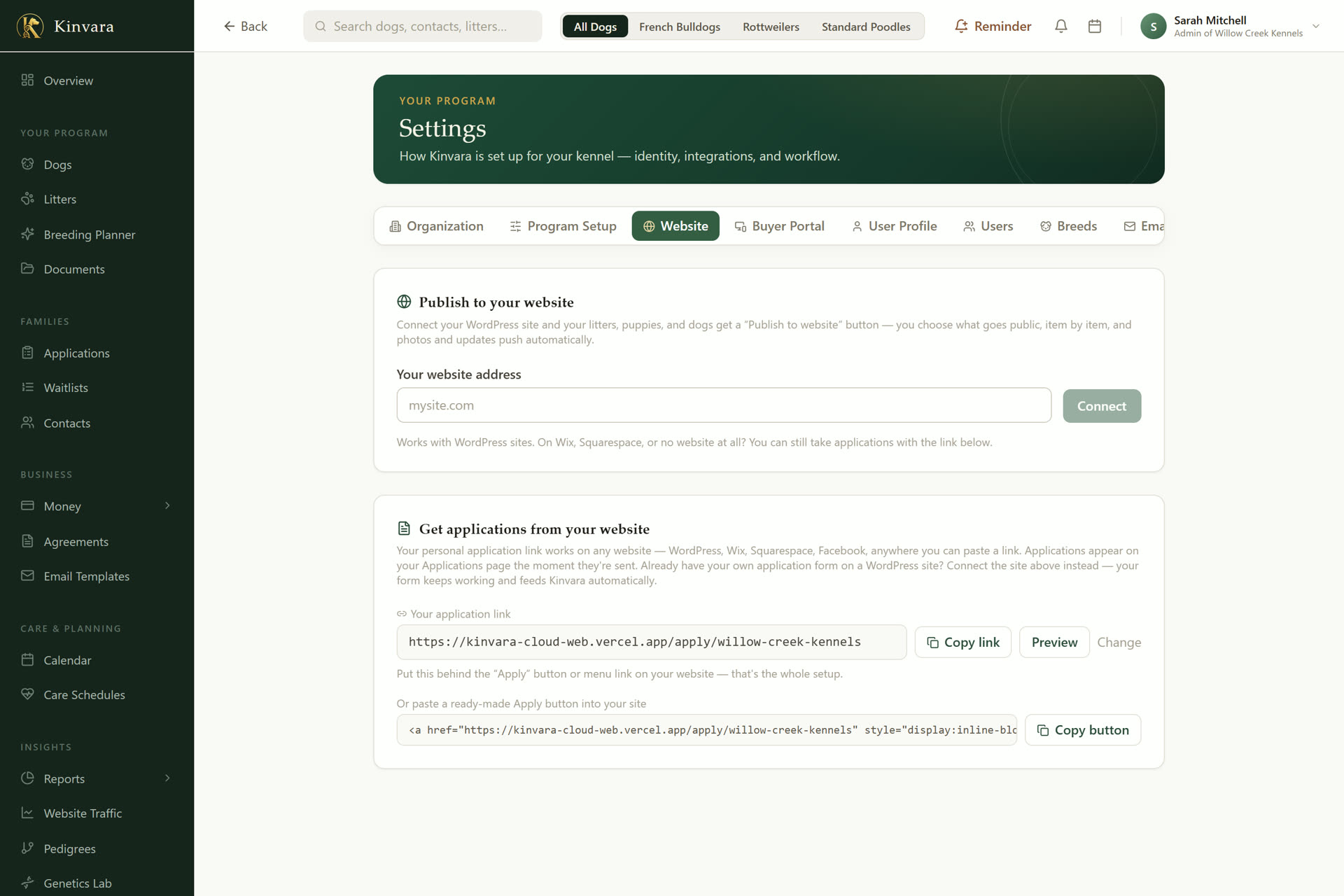 Kinvara website sync