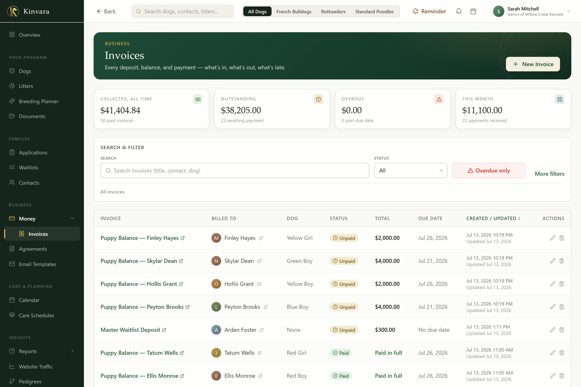 Kinvara invoices